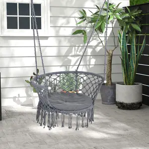 Outsunny Hanging Hammock Chair Macrame Seat for Outdoor Patio Garden Dark Grey