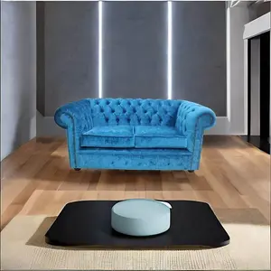 Chesterfield Handmade 2 Seater Sofa Settee Pastiche Teal Blue Velvet Fabric In Classic Style