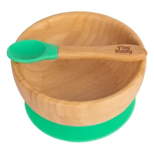 Tiny Dining - Children's Bamboo Suction Bowl& Spoon Set - Green