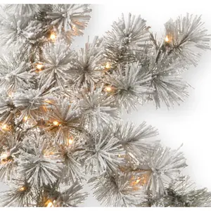 Snowy Bristle Pine 24" Wreath with 50 Warm White LED