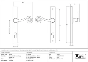 From The Anvil Black Monkeytail Slimline Lever Espag. Lock Set - RH