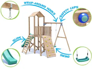 Dunster House Climbing Frame with One Swing & Slide FrontierFort High Platform