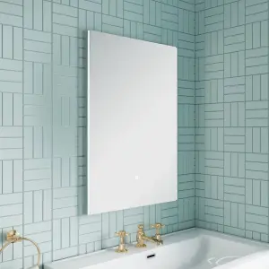 Minimalist Rectangular LED Illuminated Touch Sensor Mirror with Demister, 700mm x 500mm - Chrome