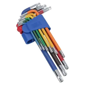 9pc Long Star Torx Tamper Proof Torx Keys Multicoloured with Holder T10-T50