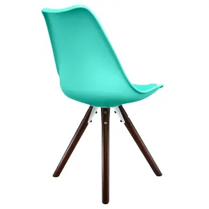 Soho Aqua Plastic Dining Chair with Pyramid Dark Wood Legs