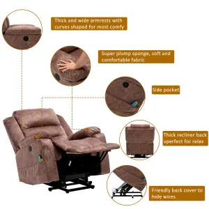 Brown Electric Power Lift Recliner Armchair with Heat, Massage and USB Ports