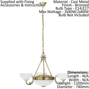 Pendant Ceiling Light Colour Bronzed Shade White Satin Glass Bulb E14 E27 3x40W 2x60W