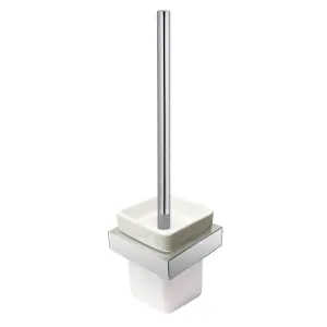 Nes Home Modern Square Brass Toilet Brush and Holder - Chrome