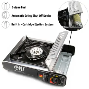 NJ-500 Portable Camping Gas Stove Single Burner Cooker 2.2kW Stainless Steel with Carry Case + Bag