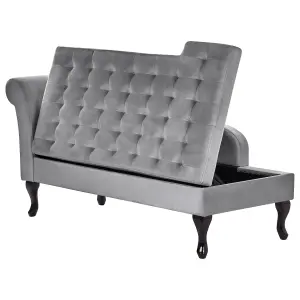 Left Hand Velvet Chaise Lounge with Storage Light Grey PESSAC