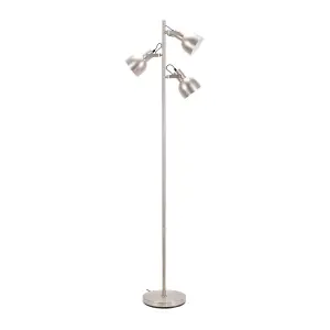 ValueLights Albie Silver Metal 3 Arm Spotlight Head Adjustable Floor Lamp for Living Room - LED Bulbs Included