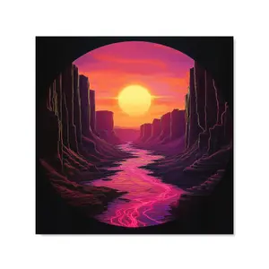 Synthwave Canyon Sunset Premium Glass Kitchen Splashback W900mm x H750mm