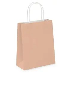 Pack of 20 Coloured Paper Party Bags 18cm x 22cm x 8cm Gift Bag With Handles Birthday Loot Bag Recyclable (Peach)