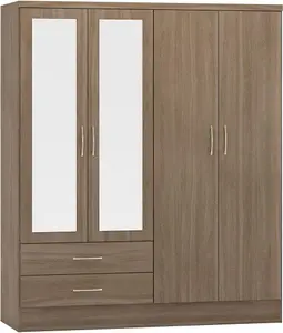 Nevada 4 Door 2 Drawer Mirrored Wardrobe in Rustic Oak Effect Finish