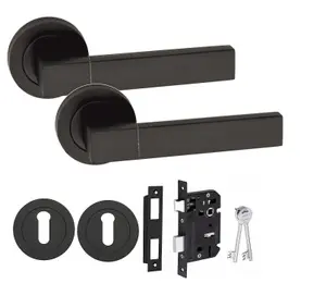 Golden Grace Capri Design Door Handle Matt Black Finish Key Lock Door Handle on rose 3 Lever Mortise Lock, Hinges  and Key Hole