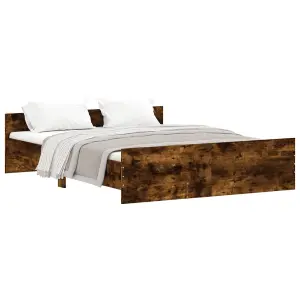 Berkfield Bed Frame with Headboard and Footboard Smoked Oak 140x200 cm