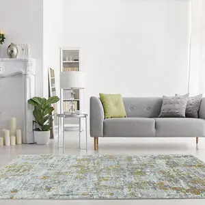 Abstract Yellow Easy to Clean Modern Jute Backing Rug for Living Room Bedroom and Dining Room-80cm X 150cm