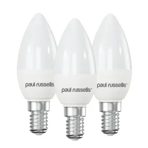 paul russells LED Candle Dimmable Bulb Small Edison Screw SES E14, 5.5W 470Lumens C37 40w Equivalent, 4000K Cool White, Pack of 3