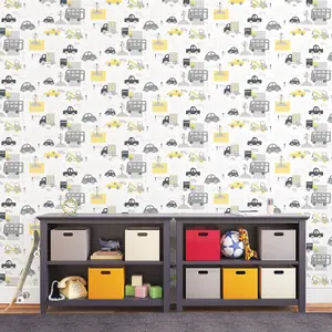 Galerie Just 4 Kids 2 Yellow Grey Black White Traffic Smooth Wallpaper