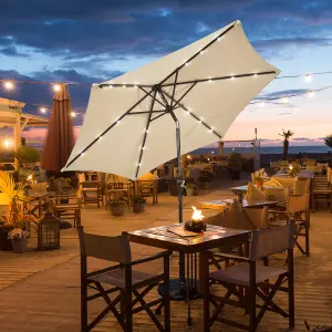 Costway 2.7M Outdoor Parasol 18 Solar Power LED Lights Patio Umbrella with Tilt Crank Handle Beige