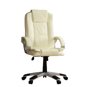 Vida Designs Charlton Cream Executive Office Computer Chair Adjustable Swivel PU Faux-Leather