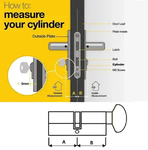 Door Lock with Keys Thumb Turn Euro Cylinder Barrel Lock Chrome 45/50 L(95mm)