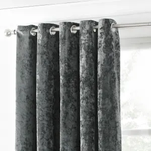 Paoletti Pewter Grey Verona Crushed Velvet Eyelet Curtain Pair (W) 229cm x (L) 137cm