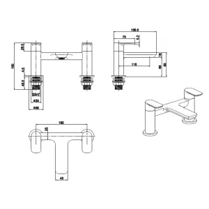 Brushed Brass Basin & Bath Filler Tap Including Bath Waste