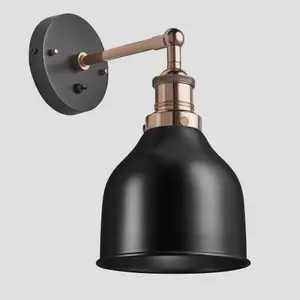 Industville Brooklyn Cone Wall Light, 7 Inch, Black, Copper Holder