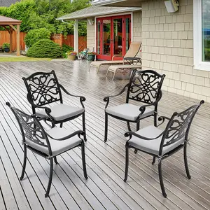 4Pcs Black Retro Aluminum Outdoor Patio Dining Armchair Bistro Chair with Cushions