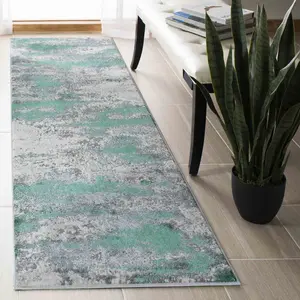 Onyx Modern Grunge Sprayed Abstract Area Rugs Aqua 60x220 cm