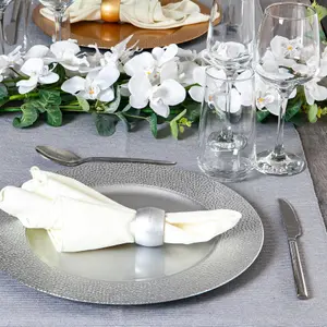 Metallic Hammered Charger Plates - Silver - 33cm - Pack of 6 - Table Decoration Plates by Harbour Housewares