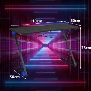 Costway Z-Shaped Computer Desk w/ LED Lights & Large Carbon Fiber Surface Home Office