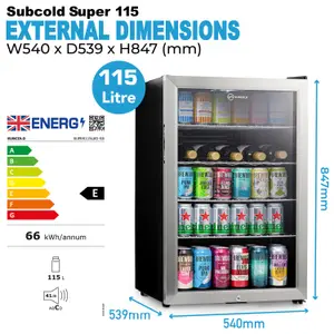 Subcold Super 115 LED Drinks Fridge - Stainless Steel