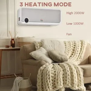 HOMCOM 1000W/2000W Wall Downflow Heater 10-49 degree Temperature w/ Timer Remote