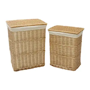 JVL Hand Woven Acacia Set of 2 Rectangular Laundry Willow Basket with 2 Waste Paper Baskets, Honey Finish