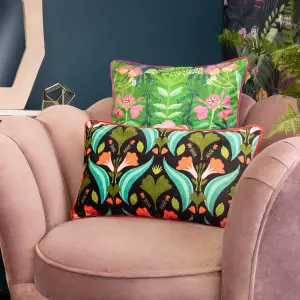 Kate Merritt Spring Blooms Floral Velvet Piped Feather Filled Cushion