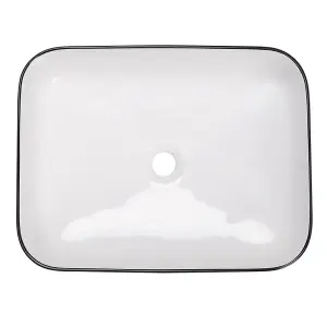 Minimalist White Rectangle Ceramic Bathroom Counter Top Basin Wash Sink W 500mm x D 400mm