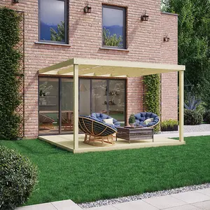 Box Wall Mounted Pergola and Decking Kit - Wood - L420 x W420 cm - Light Green