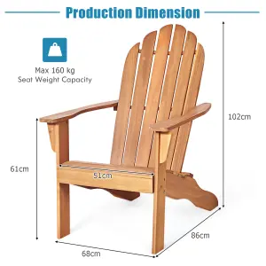 Costway Adirondack Chair Acacia Wood Adirondack Lounger Chair w/ Slatted Seating