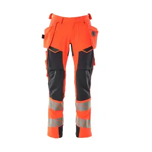 Mascot Accelerate Safe Trousers with Holster Pockets - Hi-Vis Red/Dark Navy   (35.5) (Leg Length - Long)