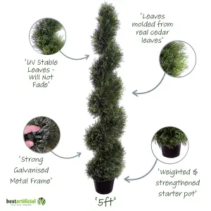 Best Artificial 5ft - 150cm Green Cedar Spiral Topiary Tree - Suitable for Outdoor Use - Weather & Fade Resistant