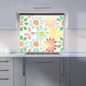 Green and Yellow Flowers Premium Glass Kitchen Splashback W900mm x H650mm