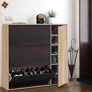 Dark Brown Shoe Cabinet with 4 Doors