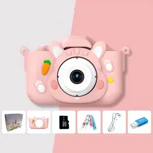 Pink with 32G Memory Card Mini Children HD Digital Toy Rabbit Camera