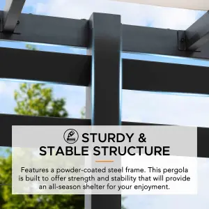 Sunjoy Pergola OETA - 372cm x 304cm Steel With Adjust Shade And Slat Screen