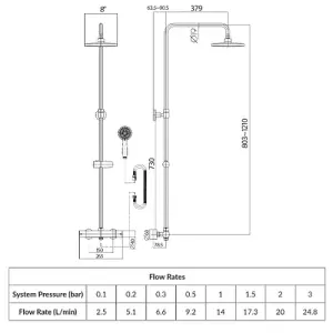 Matt Black Round Overhead Thermostatic Rigid Riser Shower Kit Adjustable Height