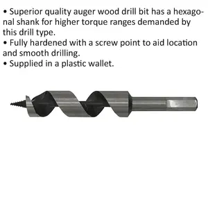 22mm x 155mm Premium Hardened Auger Drill Bit with Hex Shank for Woodworking