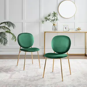 Furniturebox UK Dining Chair - 2x Ivy Green Velvet Upholstered Dining Chair Gold  Legs - Modern Meets Vintage - Round Seat Back