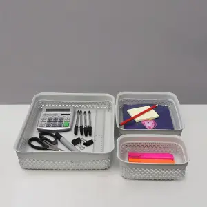 JVL Droplette Design Set of 3 Rectangular Plastic Storage, 3 Sizes, Grey